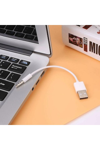 Coverzone İpod Shuffle İle Uyumlu Ent - Usb Şarj Ve Veri Aktarım Kablosu, 3.5 Mm Jack - Usb A Senkronizasyon Kablosu, Şarj Data Bağlantı Kablosu Beyaz