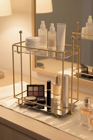 Gold 2 Katlı Banyo Organizer Tezgâh Üstü Düzenleyici Altın