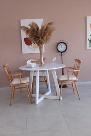 103 CM BEYAZ Yuvarlak Yemek Masası, Modern Mat BEYAZ MDF  Yemek M