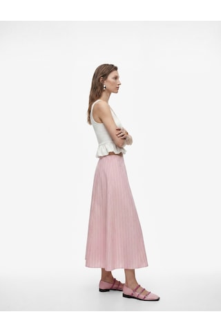 Koton Pamuklu Poplin Kumaş Çan Kesim Çizgili Midi Etek Pınk Strıpe 6sak70287ew Pembe Çizgili