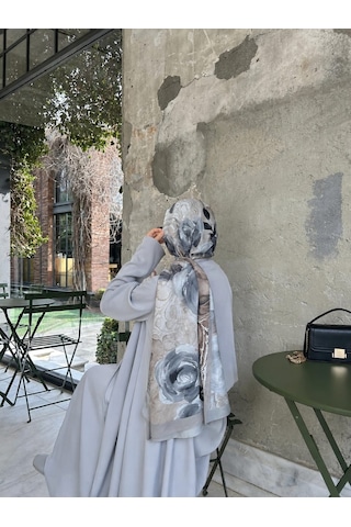 Qalortex Scarf Pamuklu Rose Desen Şal-gri/vizon Gri-vizon