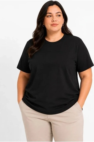 Valensdesign Battal Big Size Basic Tişört Bisiklet Yaka Rahat Kalıp T-shirt - Siyah