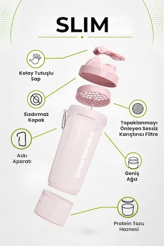 Smartshake Slim Serisi 500 Ml Pamuk Pembe Protein Shaker