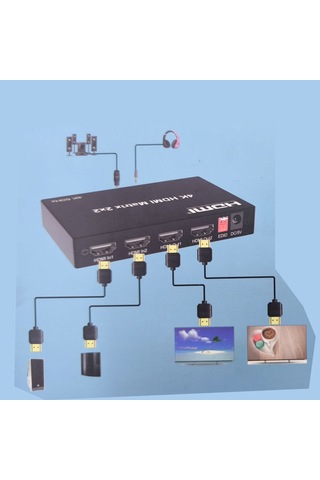 2x2 Hdmı Matrix 4k 60hz Değiştirici 2 İn 2 Out Optik & R/l Ses Çıkışı