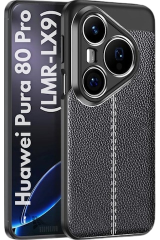 Huawei Pura 80 Pro Uyumlu Silikon Kılıf Deri Desenli Kamera Korumalı Autofocus Kapak Siyah