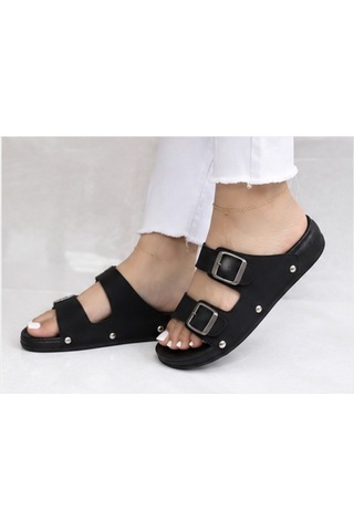 N Napa Shoe Pld.200-z.siyah Napa Shoe Çift Tokalı Kadın Comfort Terlik Siyah