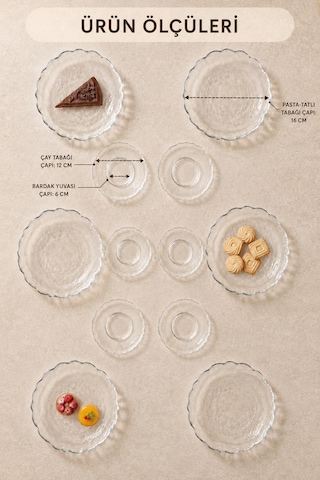12 Parça Çay Seti Takımı - Pasta Tabağı,çay Tabağı - Sade Modern Kahvaltı Takımı Seti Şeffaf