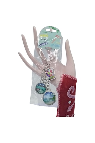 Karayipler Üçlü Epoksi Metal Çift Taraflı Damla Anahtarlık Caribbean Gümüş