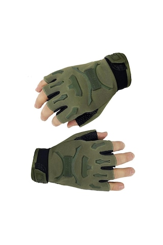 Single Sword Yarım Parmak Taktik Bisiklet Motosiklet Eldiveni  Haki
