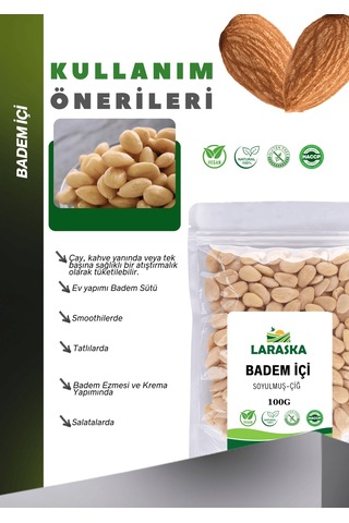 Badem İçi Soyulmuş Çiğ 100g - Blanched Almonds Raw 100 G