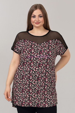 Siyah Renk Ve Puantiye Desenli Lady 10634 Kadın Lady Büyük Beden Kapri Pijama Takımı Siyah - Kırmızı