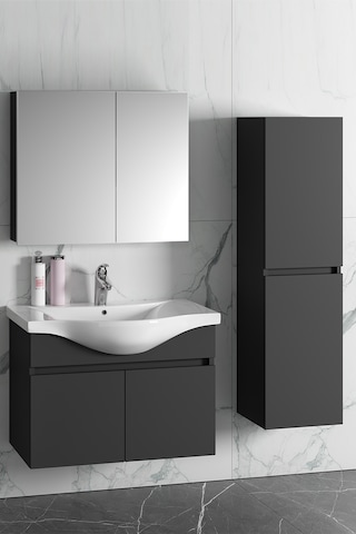 Yıldız 80+35 Cm Antrasit Gri Mdf Lavabolu Asma Banyo Dolabı Takım Antrasit - Gri