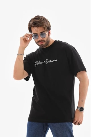 Modi Erkek Baskılı T-shirt Kısa Kol Bisiklet Yaka Regular Fit Rahat Kalıp Günlük Tişört - Siyah - Mymg185503