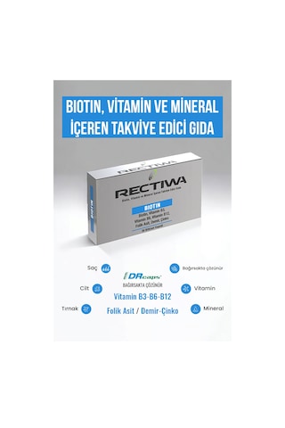 Rectiwa Biotin Vitamin ve Mineral İçeren Takviye Edici Gıda 30 Bitkisel Kapsül