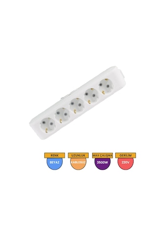 Viko 90113500 Multi-Let Topraklı Çocuk Korumalı Klemensli Grup Priz 5'li Beyaz