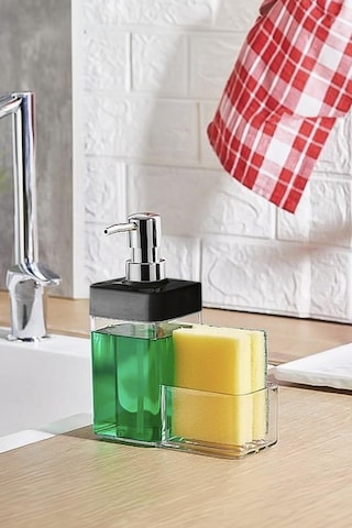 Siyah Renkli Sıvı Sabunluk Süngerlik Hazneli 450 Ml