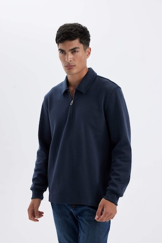 DeFacto Regular Fit Polo Yaka Yarım Fermuarlı Basic Düz Sweatshirt D2279AX24AUNV125 Lacivert
