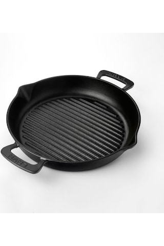 Lava Döküm Yuvarlak Izgara Tava, Metal Kulplu, 32cm, Siyah Genel