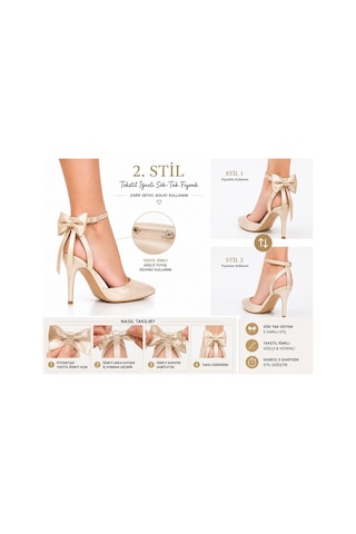 Craft Moda Kadın Arkası Açık Fiyonklu Stiletto Çıkarılabilir Fiyonk Detaylı İnce Topuklu Abiye Ayakkabı Bej