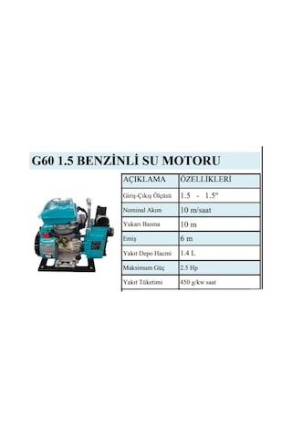Algaride Akmag60 1.5 İnç Benzinli Su Motoru 2.5 Hp Su Pompası 10 M³/saat Bahçe Tarım Sulama