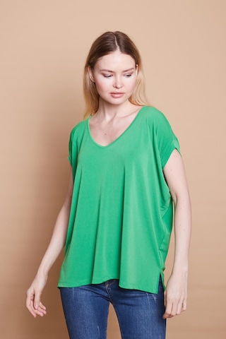 Jument Likralı Krep Kumaş V Yaka Salaş Yanı Yırtmaçlı Oversize Bluz-b.yeşil B.yeşili
