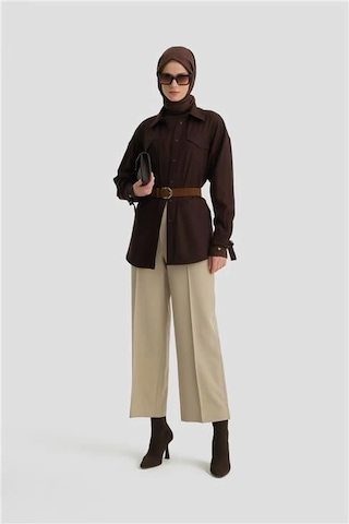 Armine Beli Apoletli Palazzo Pantolon 24kh2722 Bej Bej