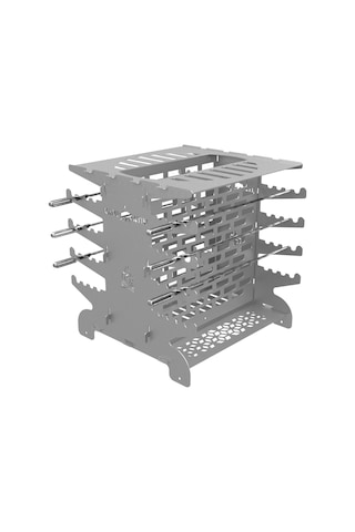 Kamp Ayısı 2mm Galvaniz Metal Grillspett Çift Taraflı Dikey Şiş Mangal Izgarası - 6 Şiş Hediyeli, Özel Taşıma Çantalı Gri