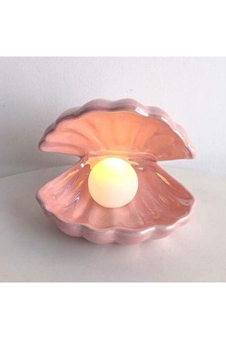 Yeiuyi7 Yaratıcı Kabuk Seramik Gece Lambası Yatak Odası Başucu İnci Gece Lambası Pembe