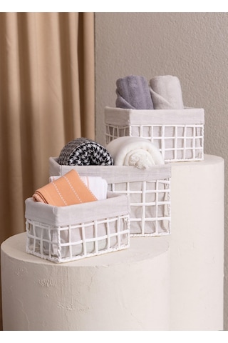The Mia Braid Hasır Organizer Sepet Beyaz 26x18x16 Cm