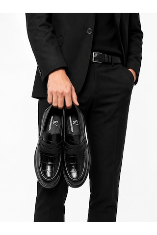 Frank Valentia Fv003 Premium Klasik Erkek Hakiki Deri Ayakkabı - Bağcıksız Eva Taban Siyah