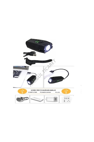 Hsgl Usb Şarjlı Ön Arka Işıklı Far Set Mavi - Beyaz