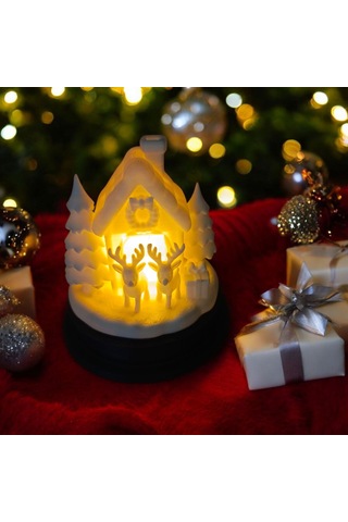 Ren Geyikli Noel Ev-ışıklı-yılbaşı Dekoru