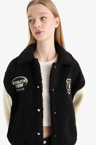 Defacto Coool Oversize Geniş Kalıp Polo Yaka Pelüş Bomber Ceket E9837ax25wnbk81 Siyah