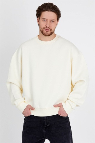 JAHR MARC Basic Oversize Krem Rengi Erkek Sweatshirt Krem