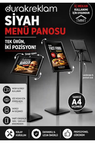Siyah Menü Panosu A4 Çift Yönlü Yatay Dikey Kullanım, Siyah Menü Panosu A4 Çift Yönlü Yatay Dikey Kullanım,