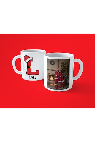 Yeni Yıla Özel L Harfli İsimli Noel Konseptli Fotoğraflı Kupa Bardak 07 Beyaz
