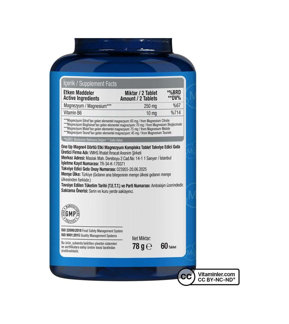 One Up Magne4 4lü Etki Magnezyum Kompleks 60 Tablet Aromasız