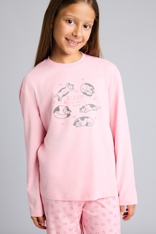 Defacto %100 Pamuk Baskılı Uzun Kollu Üst Lastikli Paça Alt 2li Pijama Takımı Kız Çocuk I2285a826aupn149 Pembe-pn149