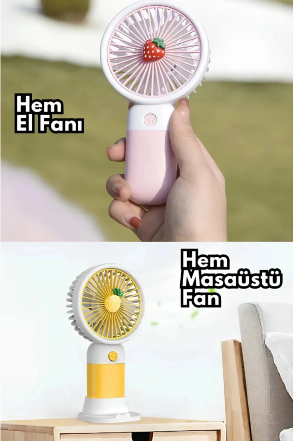 Meyve Figürlü Mini Fan Şarjlı El Vantilatörü Taşınabilir Soğutucu Çok Renkli