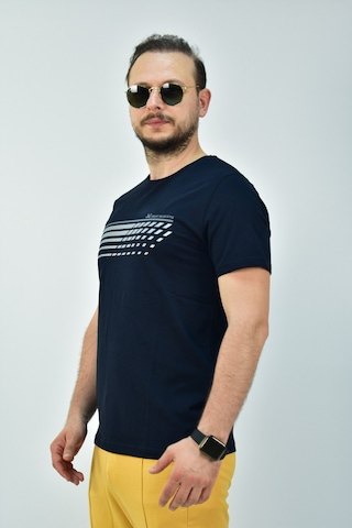 Escetic Erkek Lacivert Slim Fit T-Shirt-3293 Lacivert