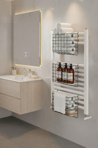 Petek Üstü Çok Amaçlı Banyo Rafı Metal Havluluk & Düzenleyici Sepet 1 Adet Siyah Krom