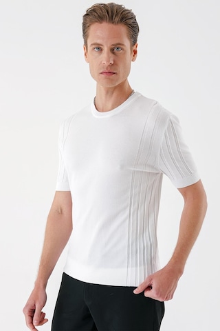 Efor Slim Fit Bisiklet Yaka Kısa Kol Beyaz Triko Tr 869 Beyaz