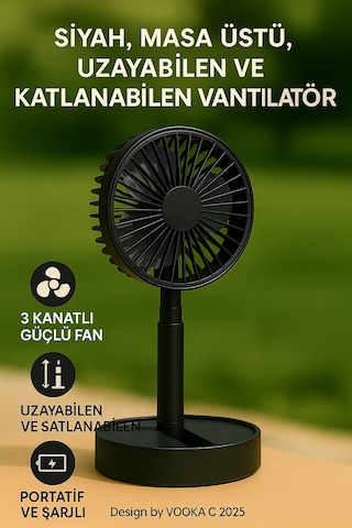 Vantilatör Fan Katlanabilir Sessiz Masaüstü Vantilatör Güçlü Motorlu Usb Şarjlı Soğutucu Fan Blic