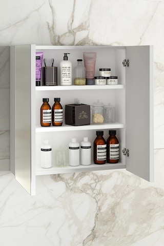 Çiğdem 55 Cm Beyaz Mdf Aynalı Asma Banyo Üst Dolabı Beyaz