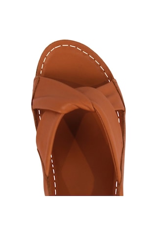 Napa Shoes Hakiki Deri Arka Bantlı Çapraz Rahat Taban Kadın Sandalet Napa-224 Taba