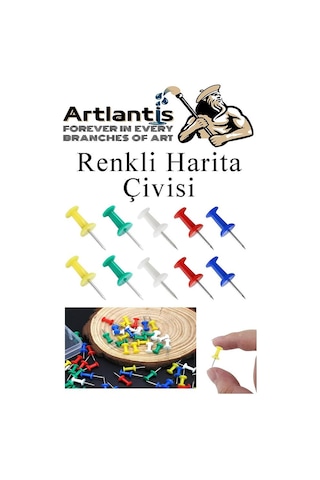 Harita Çivisi Renkli 100 Lü 1 Paket Renkli Mantar Pano Raptiyesi Pano İğnesi Ofis Okul Büro Renkli Harita Çivisi 1 M