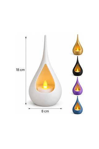 2 Li Dekoratif Mumluk Seti Modern Teardrop Tasarım, 2 Adet Led Mum Hediyeli, Şık Ev Dekorasyonu - Siyah Açık