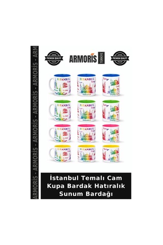 İstanbul Temalı Cam Kupa Bardak Hatıralık Sunum Bardağı Çok Renkli