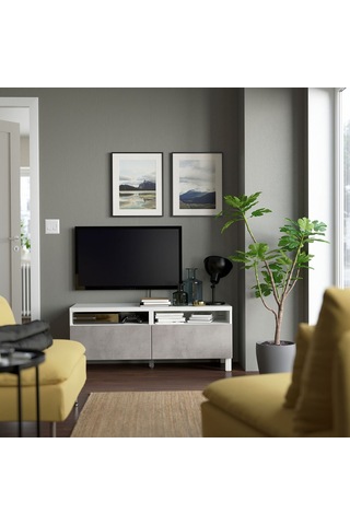 Tv Sehpası, Beyaz-açık Gri, 120x42x48 Cm, Kallvıken, Fren Raylı Gri