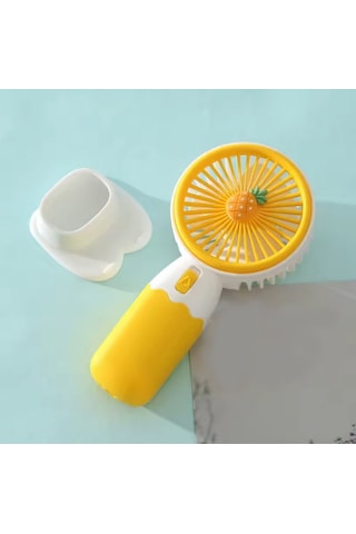 Şarjlı Mini El Fanı Ve Masaüstü Fanı, Yüksek Hızlı Vantilatör, Güçlü Pervaneli Fan Renkli Meyve Desenli, - Ananas